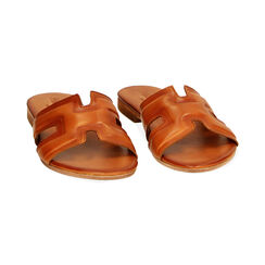 Sandalias bajos de cuero color coñac, Primadonna, 23B815001PECOGN035, 002 preview