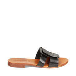 Sandales plates noires en cuir de vachette, Primadonna, 237204965VANERO035, 001a