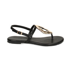 Sandali bassi neri con placca oro, Primadonna, 234992823EPNERO035, 001 preview