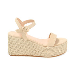 Zeppe beige in microfibra, platform in rafia 8,5 cm, Primadonna, 234936101MFBEIG039, 001 preview