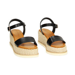 Zeppe nere, platform rafia 6,5 cm, Primadonna, 234939805EPNERO036, 002 preview