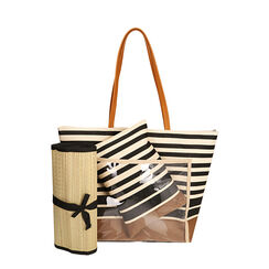 Borsa mare nero/beige in paglia, Primadonna, 21J902865PGNEBEUNI, 002 preview