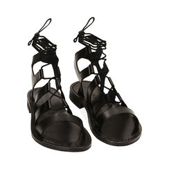 Sandalias planas negras en piel, Primadonna, 23B814004PENERO036, 002 preview