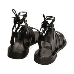 Sandalias planas negras en piel, Primadonna, 23B814004PENERO036, 003 preview