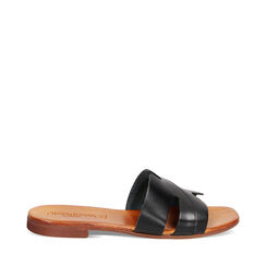 Sandales plates noires en cuir de vachette, Primadonna, 237239356VANERO036, 001a