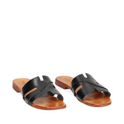 Sandales plates noires en cuir de vachette, Primadonna, 237239356VANERO036, 002a