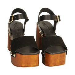 Sandali platform neri in camscio, 9 cm, Primadonna, 214387854CMNERO037, 002 preview