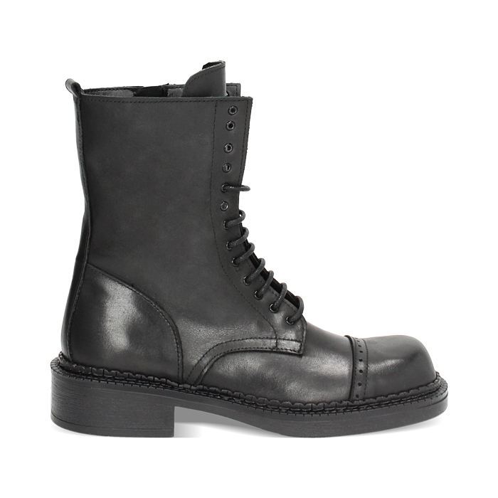 WOMEN SHOES BIKERS LEATHER NERO