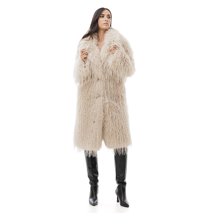 Cappotto in pelo sintetico beige lungo