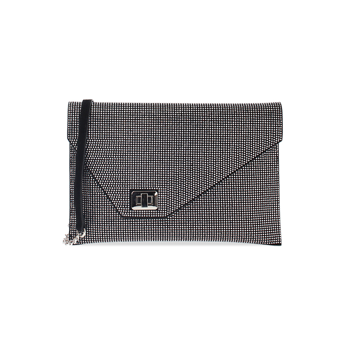 Pochette noire-argent en microfibre avec pierres