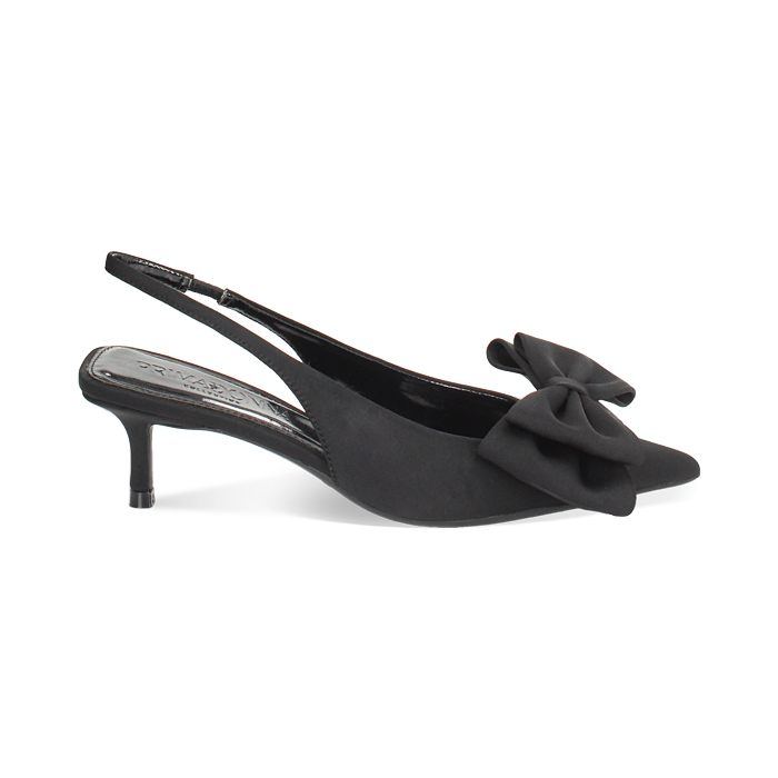 Décolleté slingback donna nere con fiocco, tacco 5,5 cm