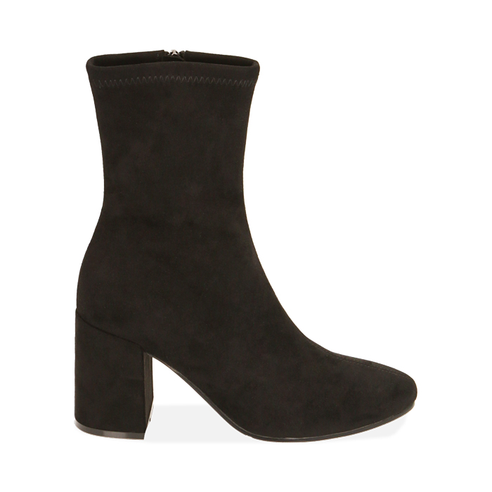 Ankle boots in microfibra neri, tacco 8,5 cm