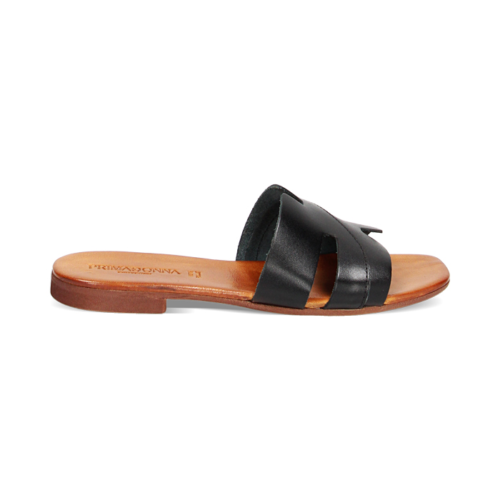Sandales plates noires en cuir de vachette