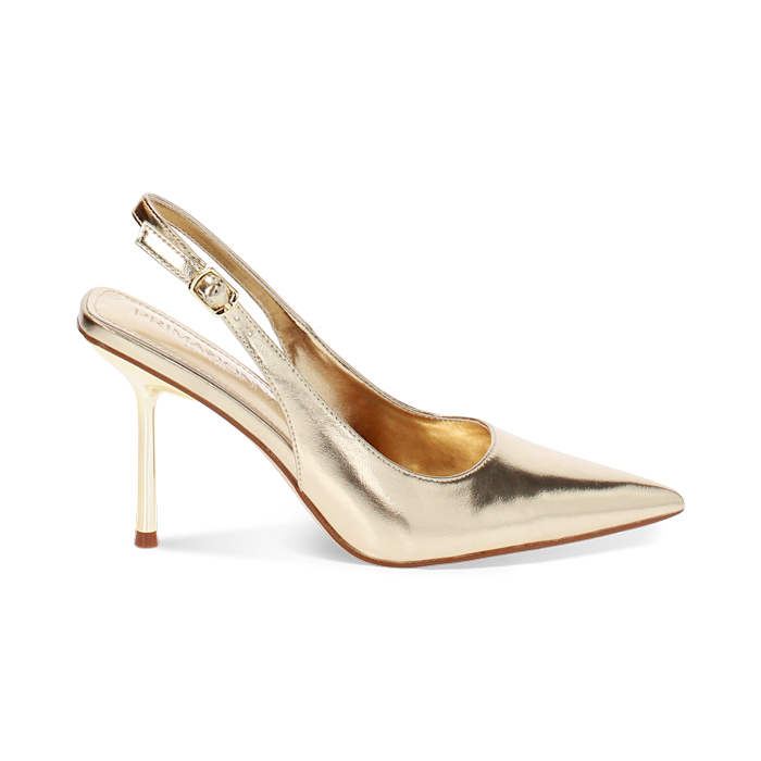 Décolleté slingback donna dorate, tacco 9 cm