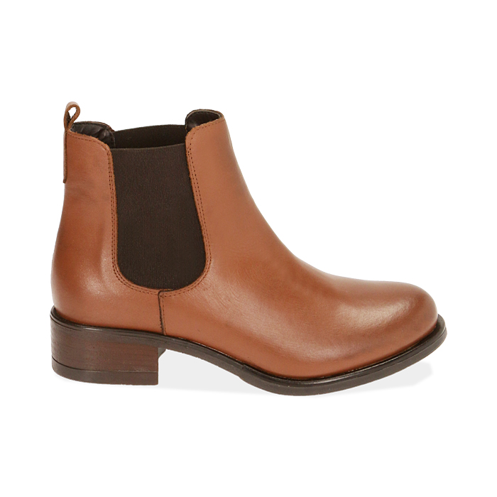 Chelsea boots cognac in pelle, tacco 4 cm