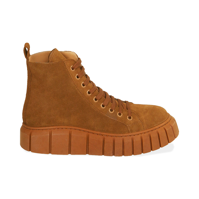 Sneakers cognac in camoscio, platform 4 cm