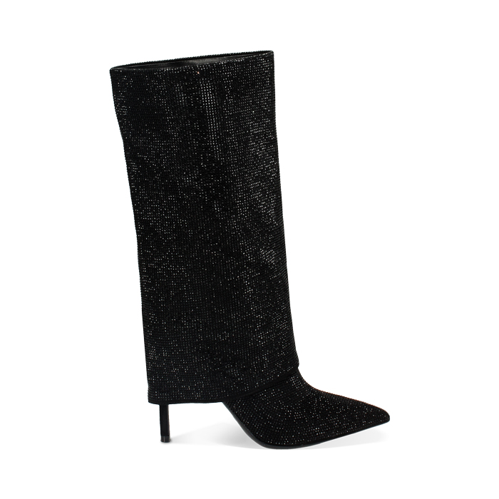 Botte noir-noir haute en microfibre