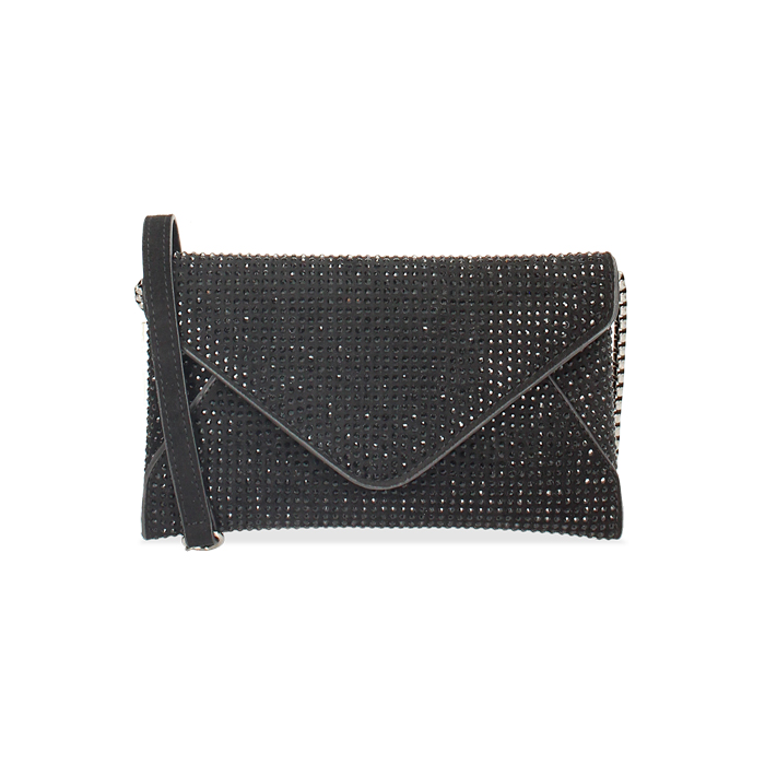 Pochette nera in microfibra con pietre