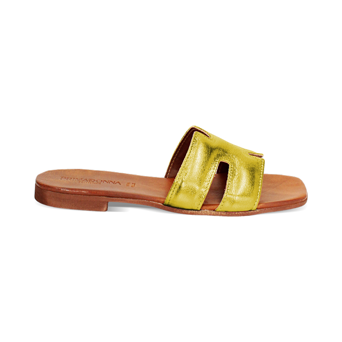 Sandales plates jaunes en cuir