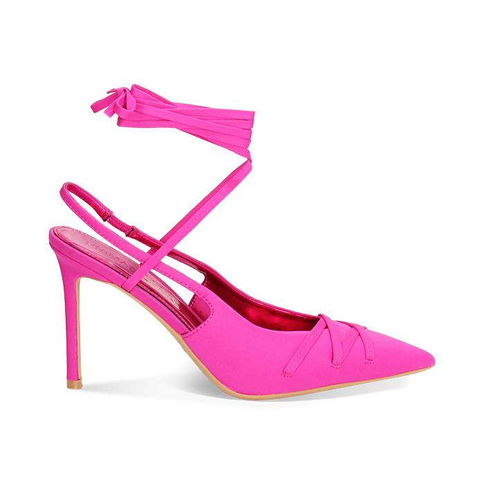 Décolleté slingback donna fucsia con lacci, tacco 9,5 cm