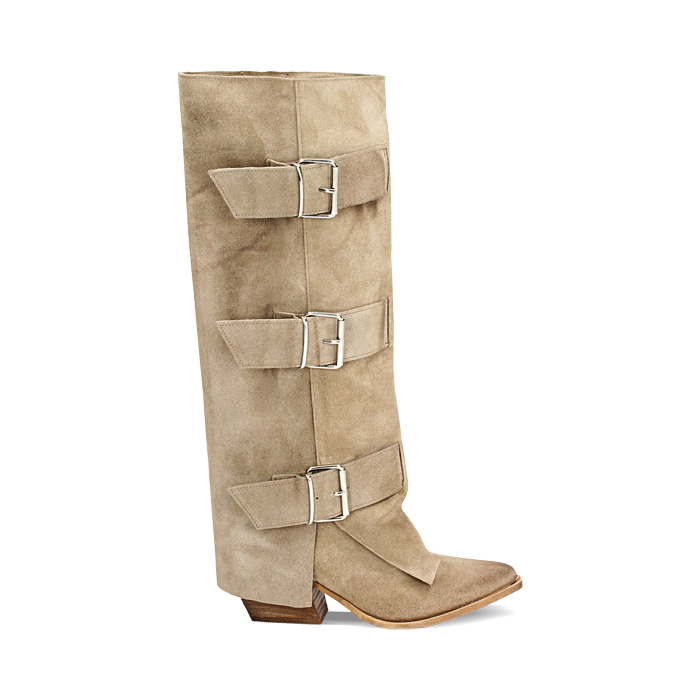 Stivale texano donna taupe con fibbie