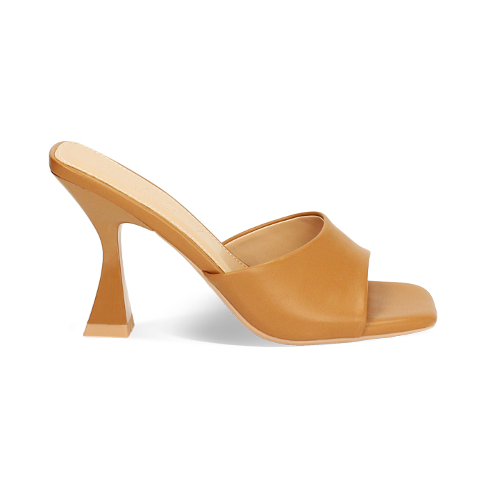 Mules open toe femme cognac