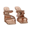 Mules open toe donna rosa oro in laminato e pietre, tacco 7,5 cm