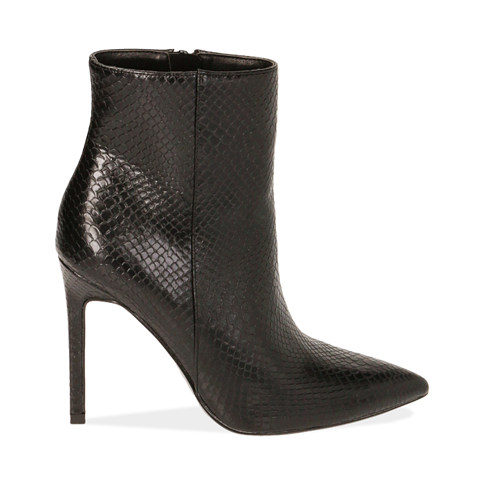 Ankle boots neri stampa vipera, tacco 10,5 cm