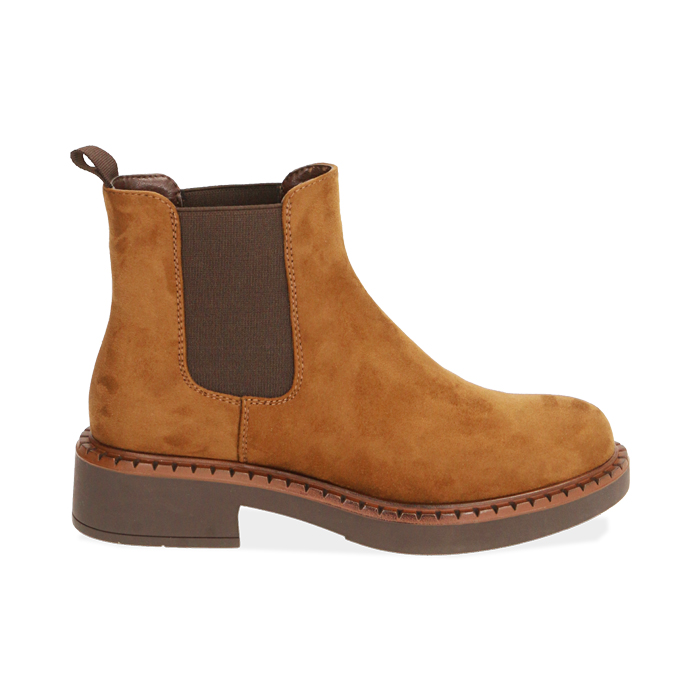 Chelsea boots cognac in microfibra, tacco 4,5 cm