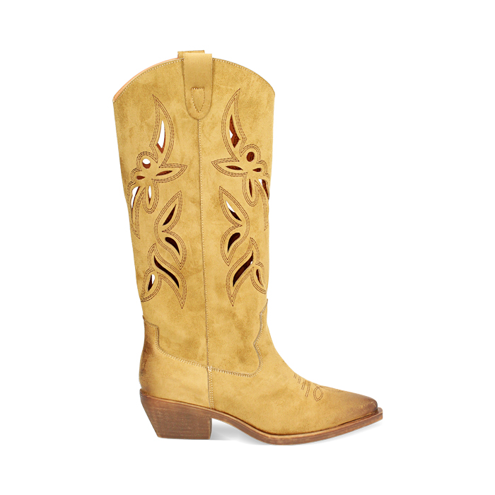 Bottes femme cognac en microfibre